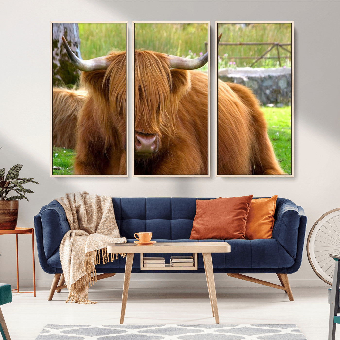 68411138-MGV-CV-36X24-Farmhouse Wall Art – Highland Cow Canvas Print, Rustic Country Cattle Photography Decor for Bedroom, Living Room, Office, Ranch,