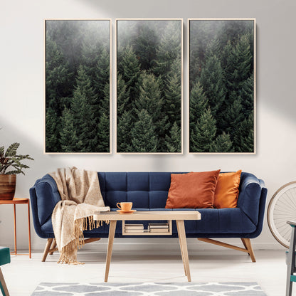 84059409-MGV-CV-36X24-Forest Wall Art – Misty Evergreen Trees Canvas Print, Tranquil Nature Photography Decor for Bedroom, Living Room, Office, Cabin or