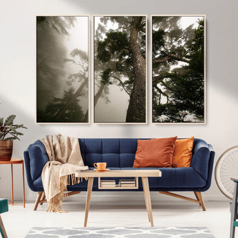 87969493-MGV-CV-36X24-Forest Wall Art – Misty Tall Trees Canvas Print, Dramatic Woodland Photography Decor for Bedroom, Living Room, Office, Cabin,