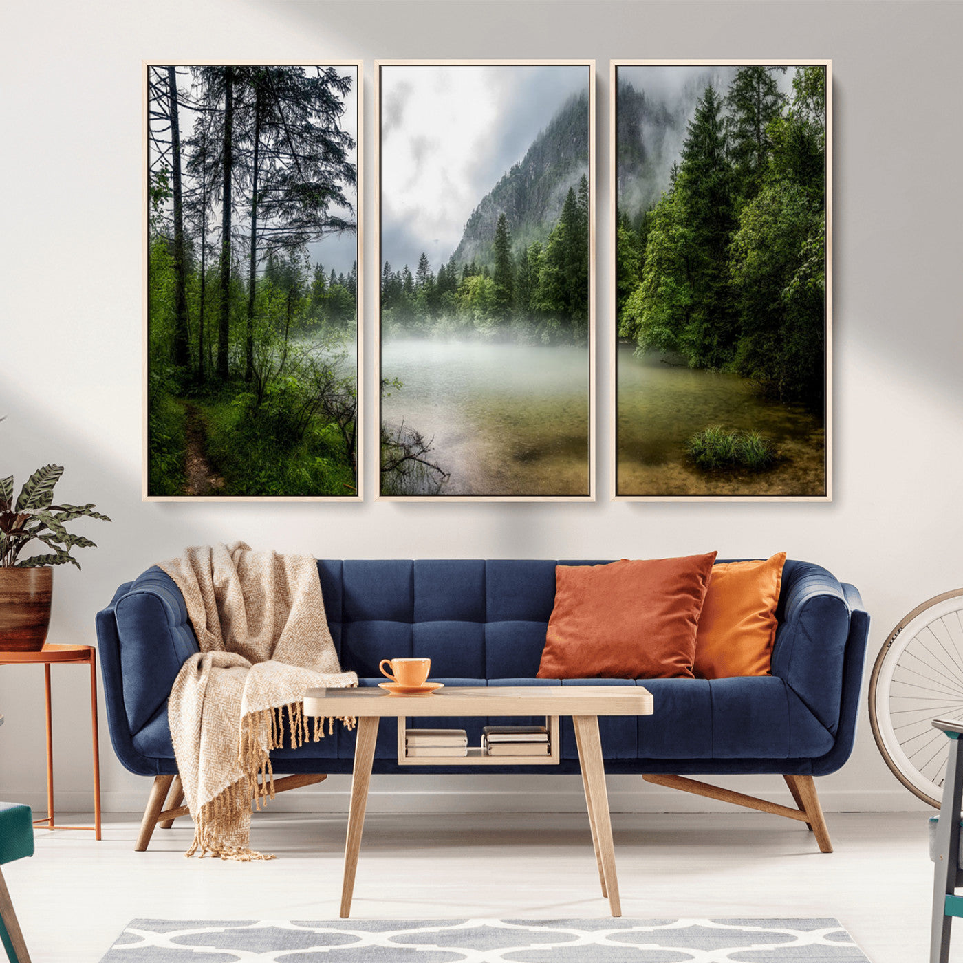 93123937-MGV-CV-36X24-Landscape Wall Art – Misty Mountain Lake Canvas Print, Tranquil Forest and Waterfall Photography Decor for Bedroom, Living Room,
