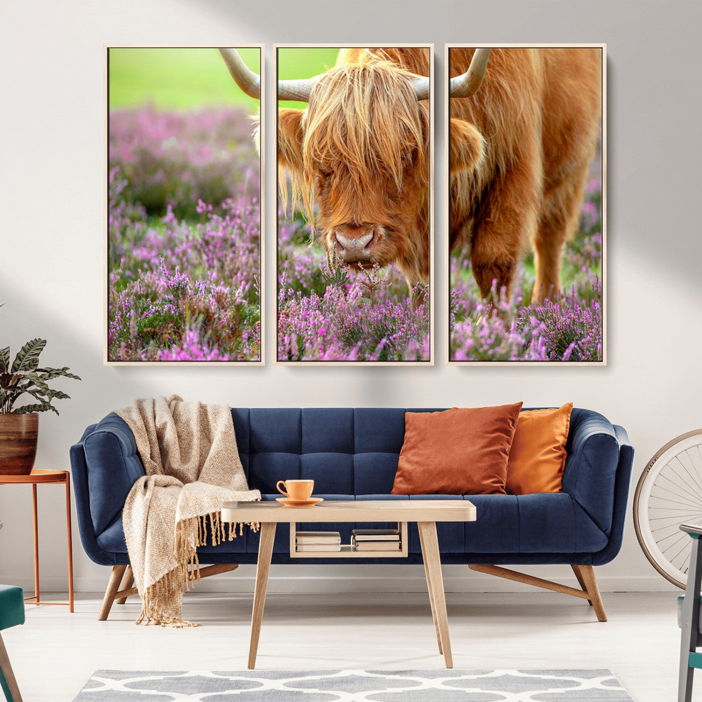64069351-MGV-CV-36X24-Farmhouse Wall Art – Highland Cow in Wildflowers Canvas Print, Rustic Country Cattle Photography Decor for Bedroom, Living Room,