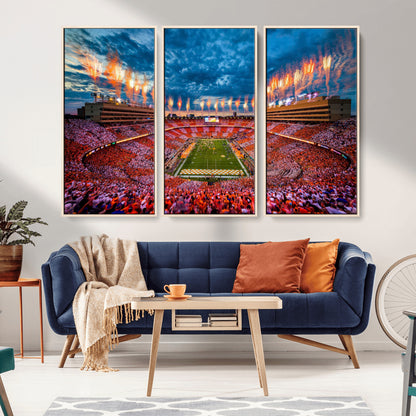 94266219-MGV-CV-36X24-Neyland Stadium Wall Art – Panoramic Tennessee Volunteers Checkerboard Crowd Fireworks Canvas Print, Football Game Day Sports