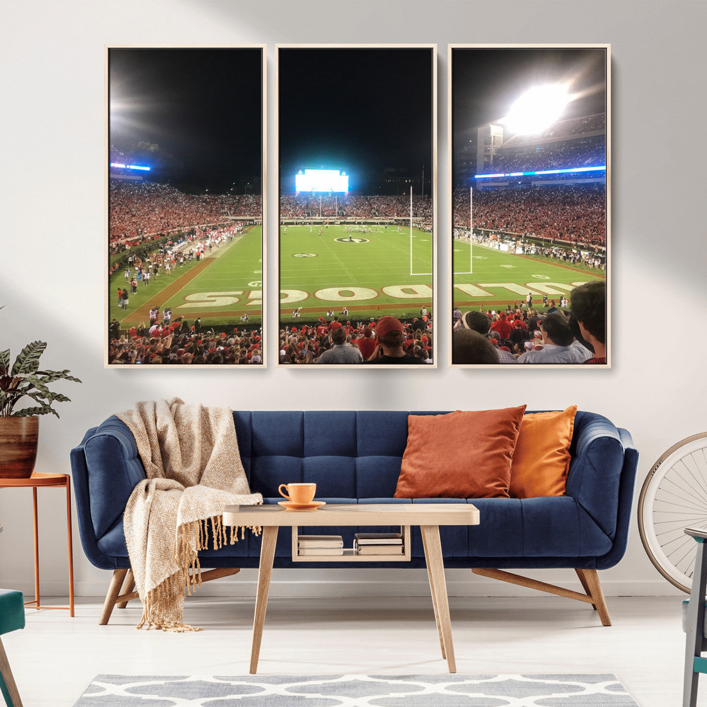16230786-MGV-CV-36X24-Georgia Bulldogs Stadium Wall Art – Night Game Football Field Canvas Print, Panoramic Sports Decor for Home, Office, Fan Cave