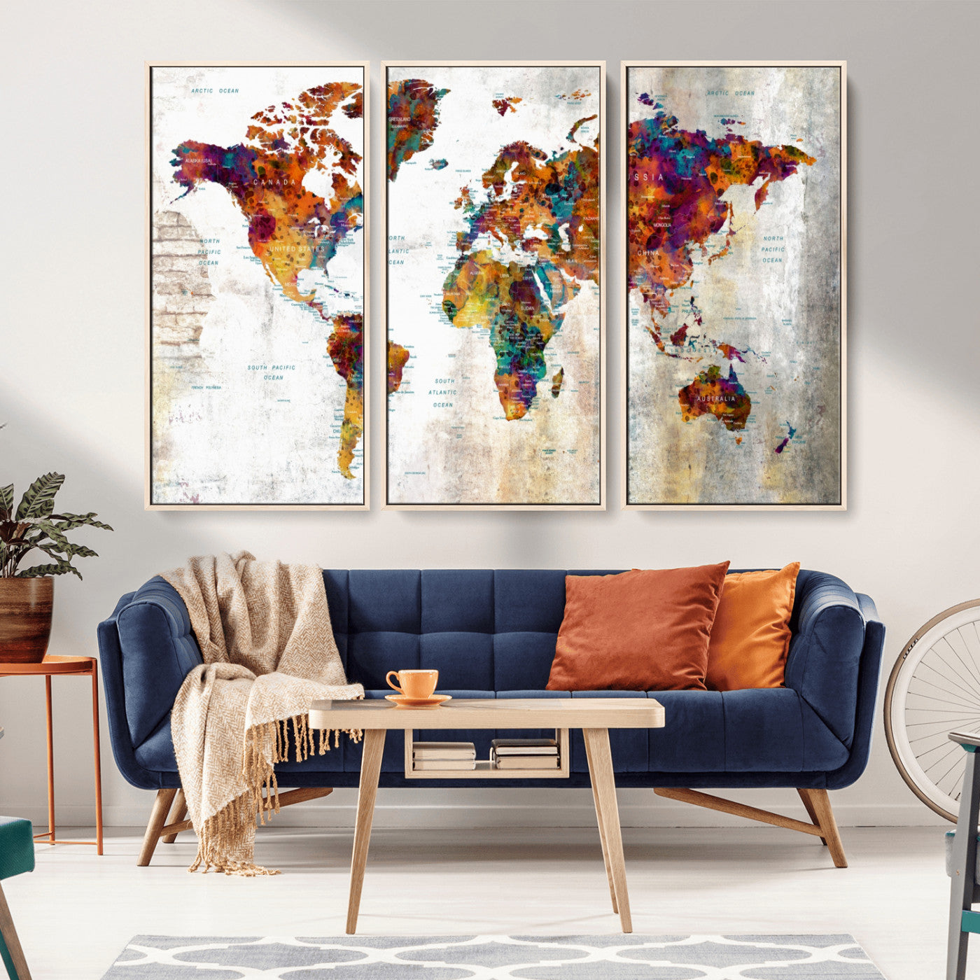 42296-MGV-CV-36X24-Colorful World Map Wall Art Canvas Print, Framed Watercolor Earth Art Picture Print, Rainbow Map Perfect Urban Explorer Decor