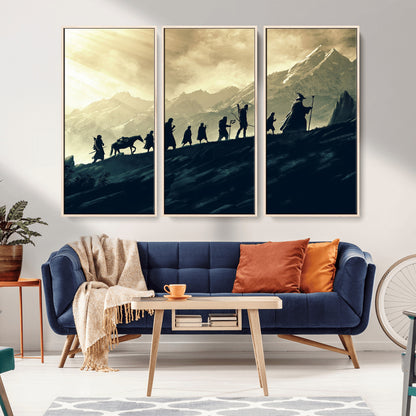 76547-MGV-CV-36X24-Fellowship Journey Wall Art Canvas Print, Framed LOTR Art Picture Print, Middle Earth Perfect Tolkien Fantasy Decor Artwork