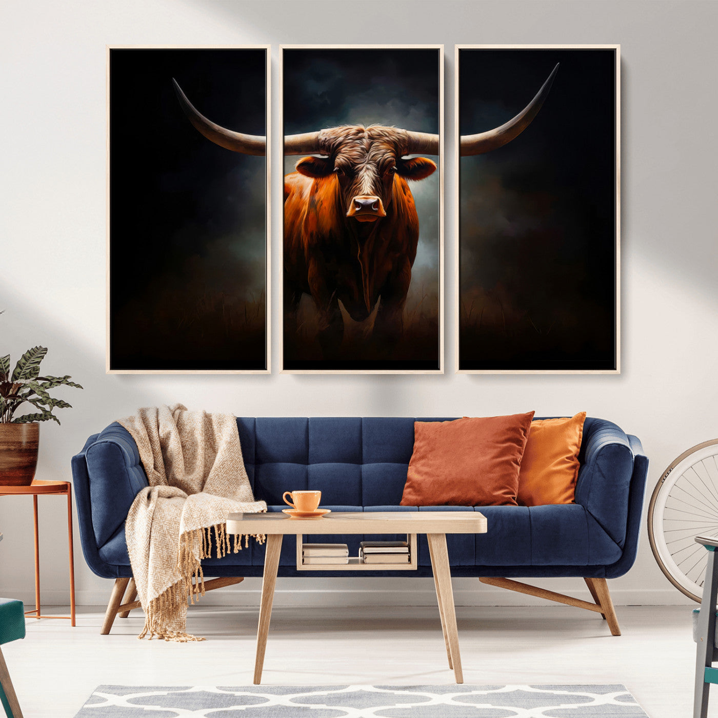12484-MGV-CV-36X24-Texas Longhorn Wall Art Canvas Print, Framed Western Bull Art Picture Print, Moody Cattle Perfect Moody Western Decor Artwork