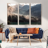 64758-MGV-CV-36X24-Misty Mountains Wall Art Canvas Print, Framed Moody Pines Art Picture Print, Forest Lake Perfect Moody Alpine Decor Artwork