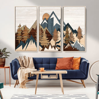 80300-MGV-CV-36X24-Geometric Mountains Wall Art Canvas Print, Framed Stylized Trees Art Picture Print, Graphic Forest Perfect Rustic Abstract Decor