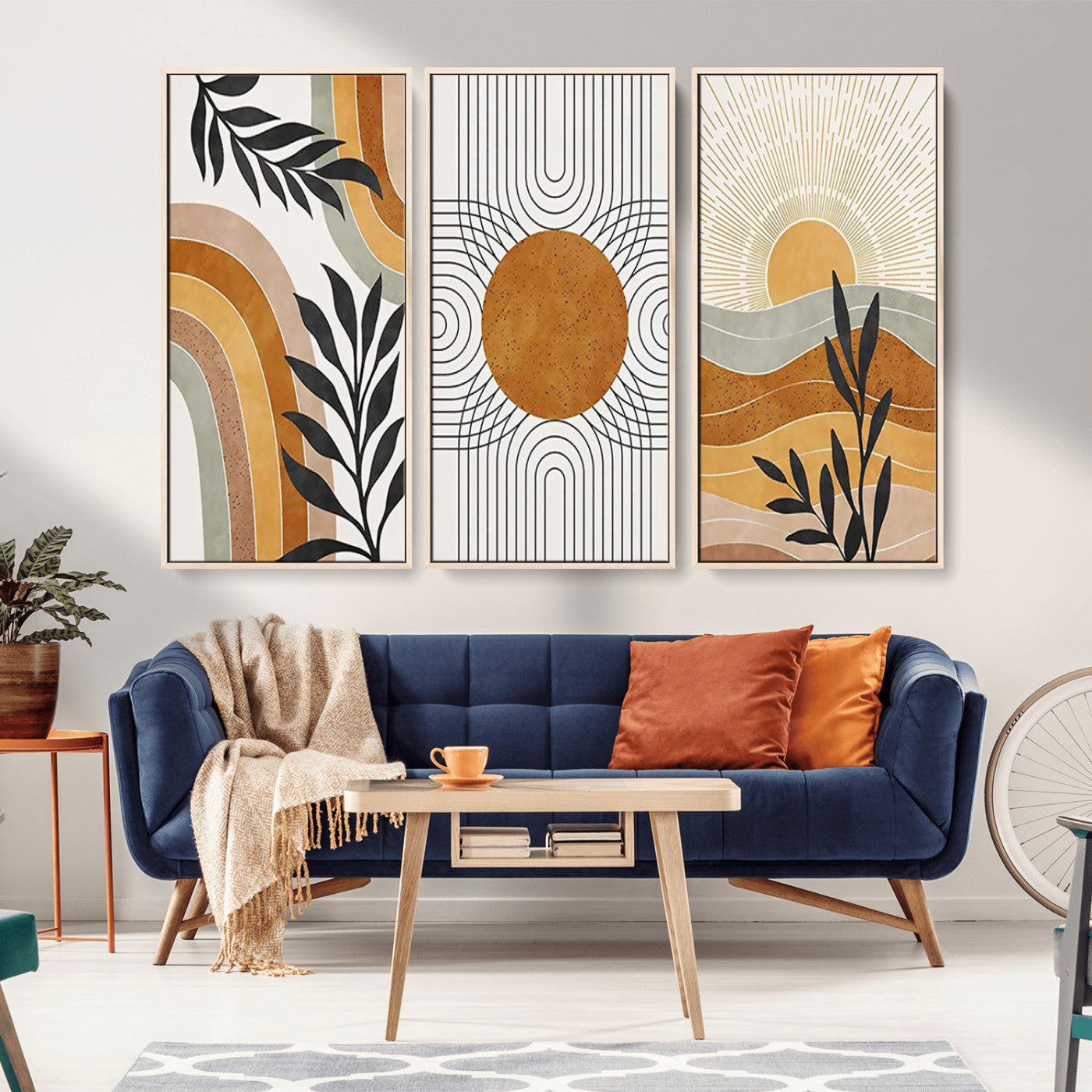 32359-MGV-CV-36X24-Modern Sun Wall Art Canvas Print, Framed Retro Horizon Art Picture Print, Sunburst Design Perfect Mid Century Boho Decor Artwork