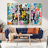 36856-MGV-FC-48X32-3P_Natural-Life Is Beautiful Wall Art – Colorful Graffiti Canvas Print, Modern Street Style Artwork, Inspirational Decor for Living Room,