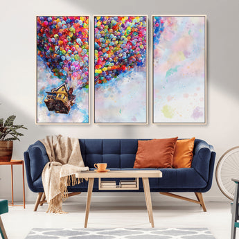 18792-MGV-FC-48X32-3P_Natural-Up Movie House Wall Art Canvas Print, Framed Carls Journey Art Picture Print, Up Inspired Perfect Animated Whimsical Decor Artwork