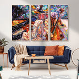 13675-MGV-FC-48X32-3P_Natural-Jazz Band Wall Art Canvas Print, Framed Jazz Oil Painting Art Picture Print, Vibrant Music Perfect Abstract Musical Decor Artwork