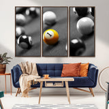 52108-MGV-CV-36X24-Precision Pool Table Wall Art – Close Up Yellow 1 Ball Canvas Print, Hand-Played Billiards Game Decor for Office, Game Room, or