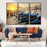 25872-MGV-CV-36X24-Venetian Gondola Dock Wall Art – Serene Sunset Canal Canvas Print, Tranquil Water Travel Decor for Office, Living Room, or Man