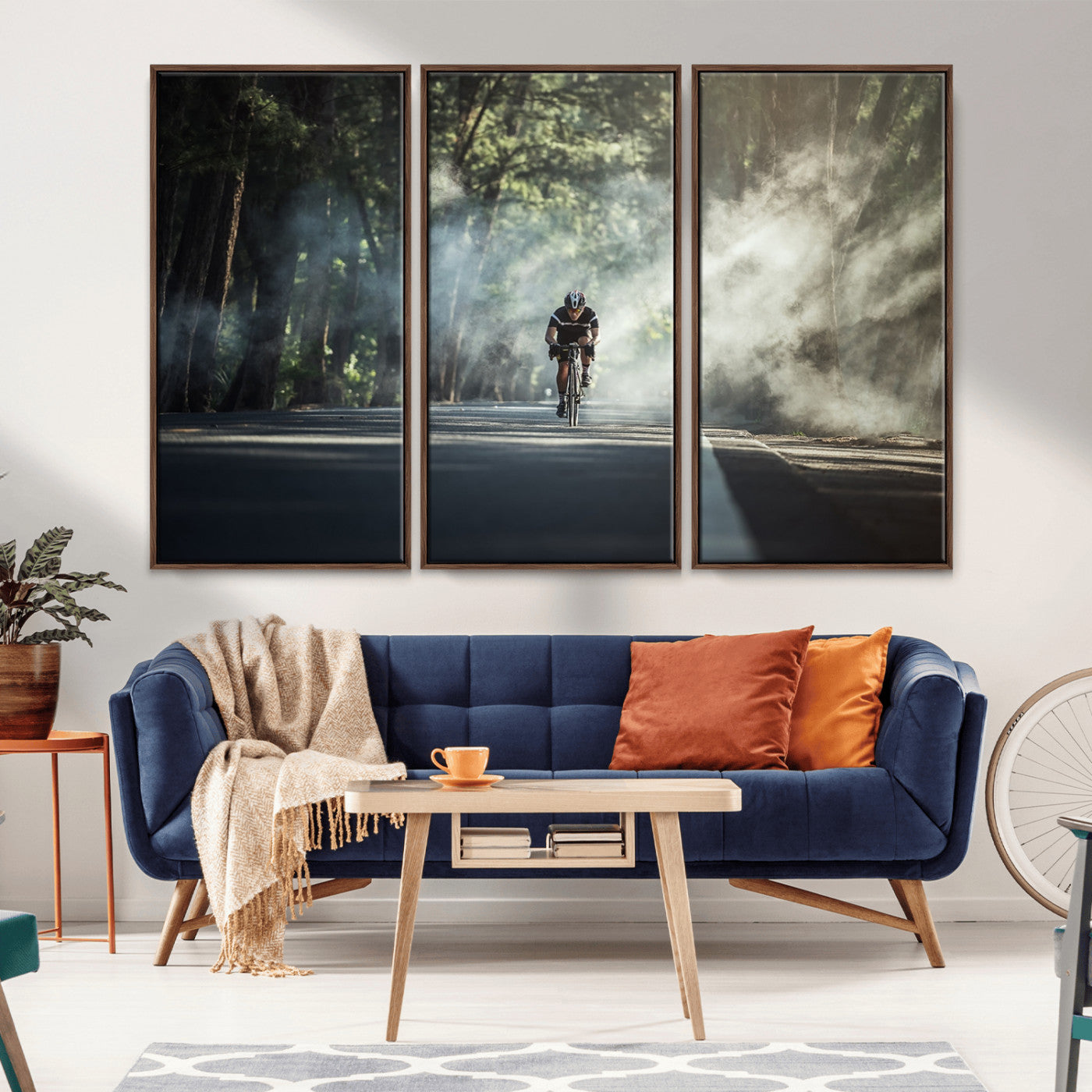 55107-MGV-CV-36X24-Cyclist Road Wall Art – Scenic Forest Bike Ride Canvas Print, Outdoor Sports Decor for Home, Office, Man Cave, or Living Room