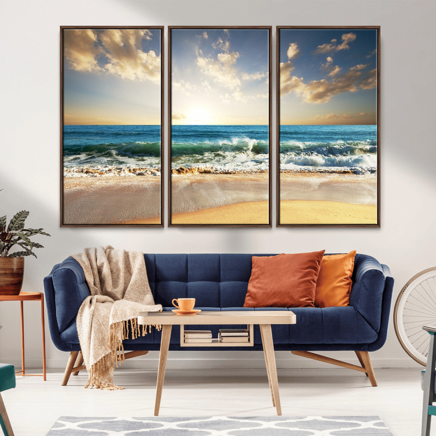 13139-MGV-CV-36X24-Sunrise Beach Wall Art – Ocean Waves and Golden Sand Canvas Print, Coastal Home Decor for Living Room, Bedroom, or Office
