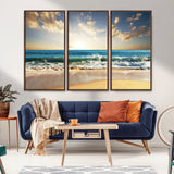 13139-MGV-CV-36X24-Sunrise Beach Wall Art – Ocean Waves and Golden Sand Canvas Print, Coastal Home Decor for Living Room, Bedroom, or Office