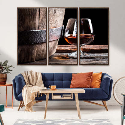50839-MGV-CV-36X24-Barrel & Brandy Wall Art – Rustic Whiskey Barrel and Brandy Glass Canvas Print, Elegant Home Bar or Lounge Decor for Office, Man