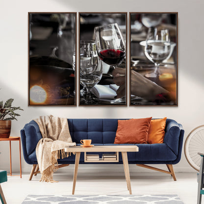 75513-MGV-CV-36X24-Elegant Wine Toast Wall Art – Close-Up Red Wine Glass at Dinner Table Canvas Print, Sophisticated Dining Room or Bar Decor