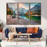 25982-MGV-CV-36X24-Autumn Mountain Lake Wall Art – Panoramic Fall Foliage and Snowy Peaks Canvas Print, Scenic Nature Decor for Living Room or Office