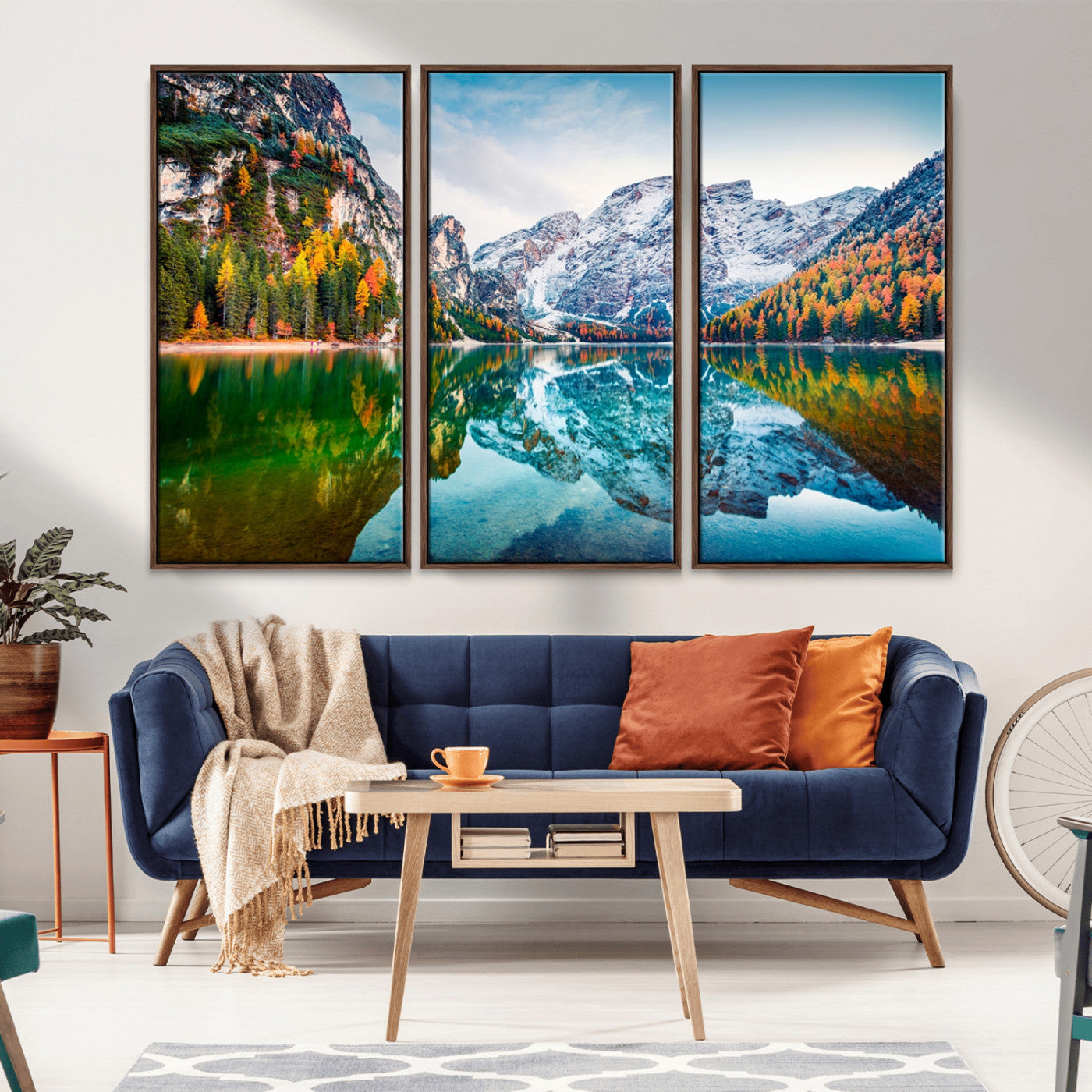 10402-MGV-CV-36X24-Snowy Mountain Lake Wall Art – Autumn Landscape Canvas Print with Reflection, Nature Decor for Living Room, Office, Bedroom or