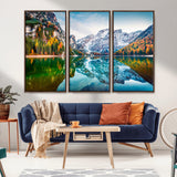 10402-MGV-CV-36X24-Snowy Mountain Lake Wall Art – Autumn Landscape Canvas Print with Reflection, Nature Decor for Living Room, Office, Bedroom or