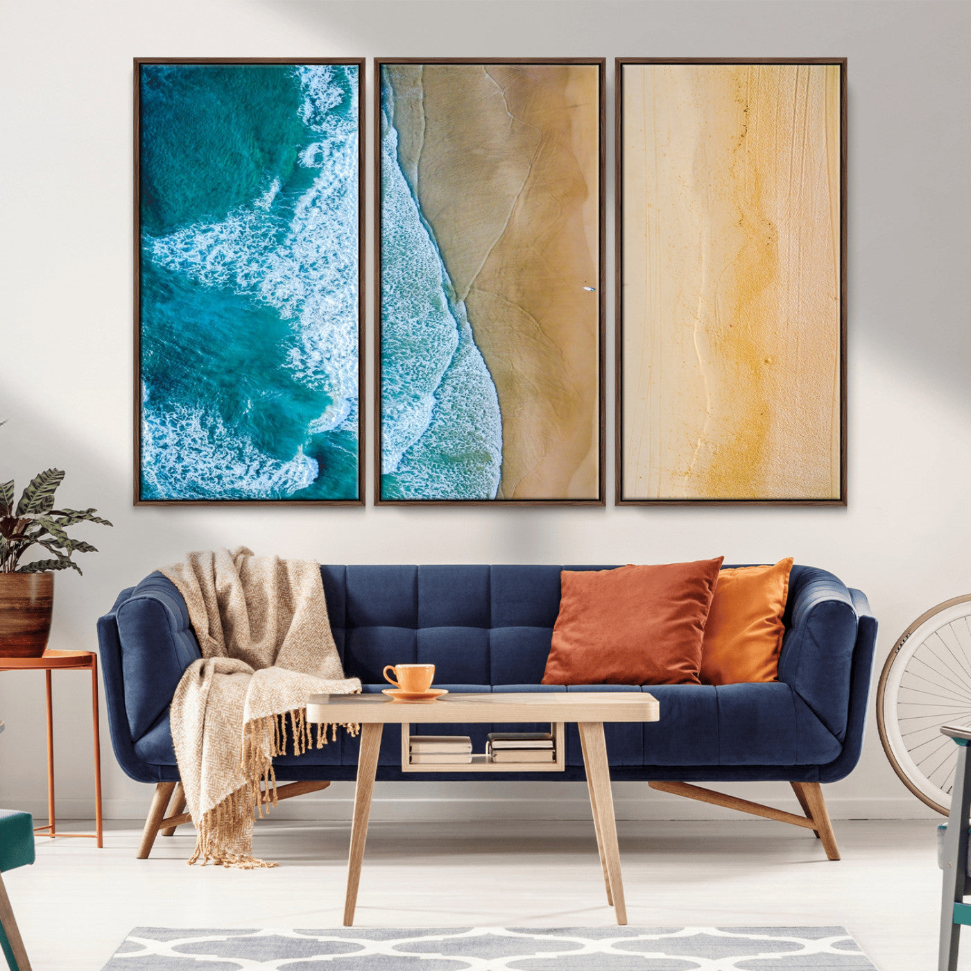 46640-MGV-CV-36X24-Aerial Beach Wall Art – Turquoise Waves and Golden Sand Canvas Print with Lone Surfer, Coastal Ocean Decor for Living Room,