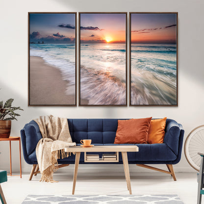 71849-MGV-CV-36X24-Sunrise Ocean Beach Wall Art – Serene Seascape Canvas Print with Gentle Waves, Coastal Nature Decor for Bedroom, Living Room or