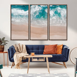 39236-MGV-CV-36X24-Ocean Beach Wall Art – Aerial View of Waves and Sand Canvas Print, Coastal Home Decor for Living Room, Bedroom, Office or Beach