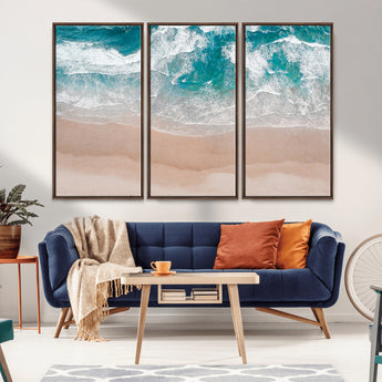 39236-MGV-CV-36X24-Ocean Beach Wall Art – Aerial View of Waves and Sand Canvas Print, Coastal Home Decor for Living Room, Bedroom, Office or Beach