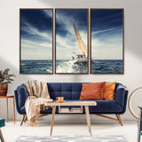 75430-MGV-CV-36X24-Sailing Boat Wall Art – Dynamic Ocean Yacht Canvas Print, Nautical Decor for Living Room, Office, Beach House or Cabin