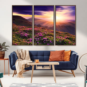 49741-MGV-CV-36X24-Mountain Sunrise Wall Art – Vibrant Floral Landscape Canvas Print, Nature Home Decor for Living Room, Bedroom Office or Cabin