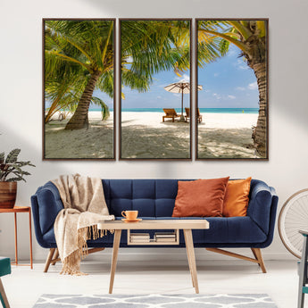 83601-MGV-CV-36X24-Tropical Beach Wall Art – Serene Palm Trees and Lounge Chairs Canvas Print, Relaxing Coastal Decor for Living Room, Bedroom or