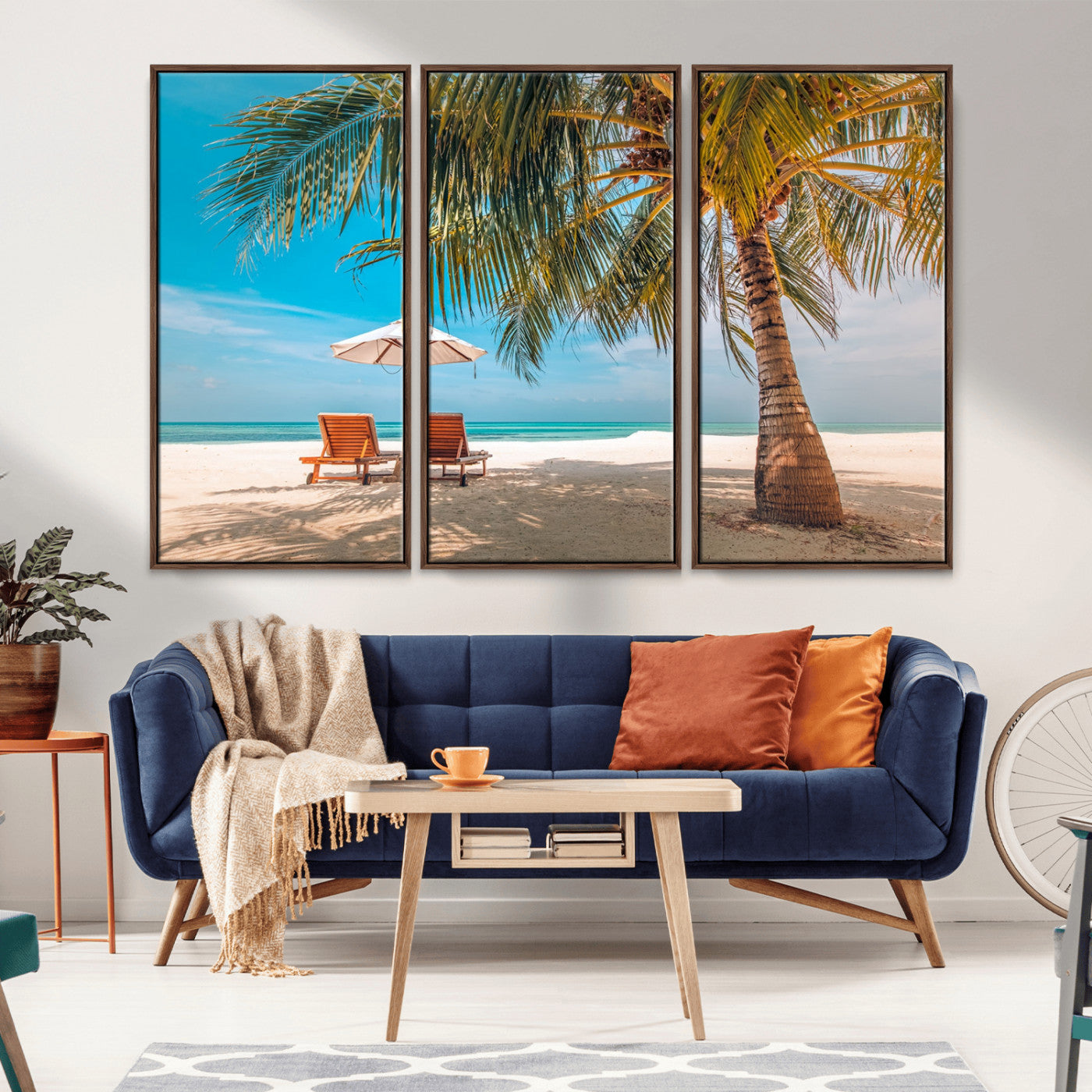 69754-MGV-CV-36X24-Tropical Beach Wall Art – Relaxing Palm Tree and Lounge Chairs Canvas Print, Serene Coastal Decor for Living Room, Bedroom, Office