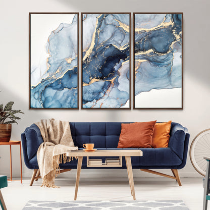 33782-MGV-CV-36X24-Abstract Marble Wall Art – Blue & Gold Fluid Painting Canvas Print, Modern Home Decor for Living Room, Bedroom or Office