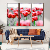 44554-MGV-CV-36X24-Vibrant red tulips stand out beautifully against a black-and-white background, making a striking decor piece perfect for any home