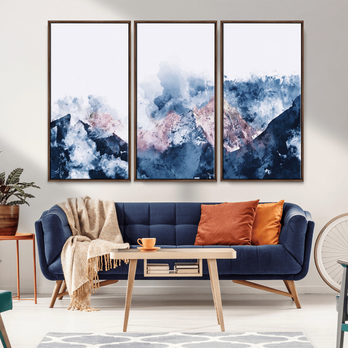 77592-MGV-CV-36X24-Abstract Mountain Watercolor Wall Art – Blue and Pink Canvas Print, Modern Nature Decor for Living Room or Bedroom