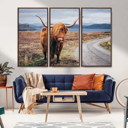 56121-MGV-CV-36X24-Rustic Highland Cow Wall Art – Panoramic Nature Canvas Print, Perfect Decor for Home, Office, Living Room or Man Cave