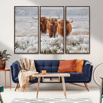 10396-MGV-CV-36X24-Highland Cattle Wall Art – Rustic Winter Landscape Canvas Print, Farmhouse Decor for Living Room, Office, Cabin or Country Home