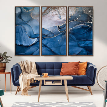 27810-MGV-CV-36X24-Abstract Blue Gold Fluid Art Wall – Modern Canvas Print, Elegant Home & Office Wall Art, Stylish Living Room or Bedroom Decor