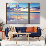 64882-MGV-CV-36X24-Tranquil Sunset Beach Wall Art – Panoramic Ocean Reflection Canvas Print, Calm Coastal Decor for Bedroom, Living Room or Office