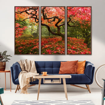 73343-MGV-CV-36X24-Autumn Maple Wall Art – Panoramic Vibrant Red Maple Tree Canvas Print, Seasonal Nature Decor for Office, Living Room or Garden