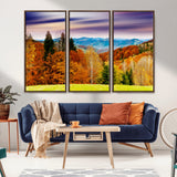 58007-MGV-FC-48X32-3P_Walnut-Autumn Mountain Landscape Wall Art – Stunning Fall Forest Canvas Print, Cozy Nature Decor for Home or Office