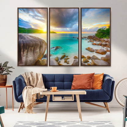 23769-MGV-CV-36X24-Tropical Beach Sunset Wall Art – Serene Ocean Canvas Print, Coastal Landscape Decor for Living Room, Bedroom or Office, Peaceful