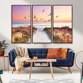 54411-MGV-CV-36X24-Coastal Path Sunrise Wall Art – Serene Ocean Canvas Print, Beach Landscape Decor for Living Room, Bedroom or Office, Peaceful