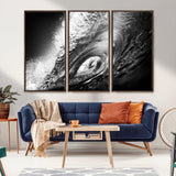 22702-MGV-FC-48X32-3P_Walnut-Black and White Ocean Wave Wall Art – Powerful Surf Curl Photography Canvas Print, Modern Coastal Decor for Living Room, Office or