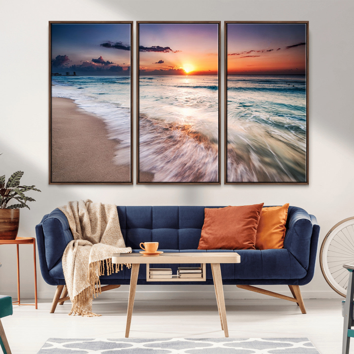99906-MGV-FC-48X32-3P_Walnut-Morning Tide Canvas Print – Soft Sunrise Ocean Waves Wall Art, Coastal Serenity Decor for Home & Office