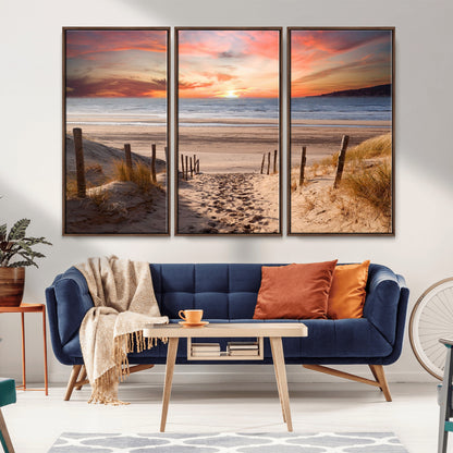 78111-MGV-FC-48X32-3P_Walnut-Sunset Pathway Wall Art – Panoramic Coastal Canvas Print, Tranquil Beach Decor for Living Room, Office or Bedroom