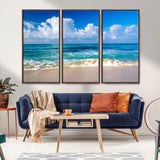 60364-MGV-FC-48X32-3P_Walnut-Tropical Ocean Wave Wall Art – Serene Blue Sea and White Sand Beach Canvas Print, Coastal Landscape Decor for Living Room, Bedroom