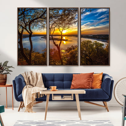 71863-MGV-CV-36X24-Lake Sunset Wall Art – Scenic Nature Canvas Print with Trees and Golden Sky, Serene Landscape Decor for Living Room, Bedroom or